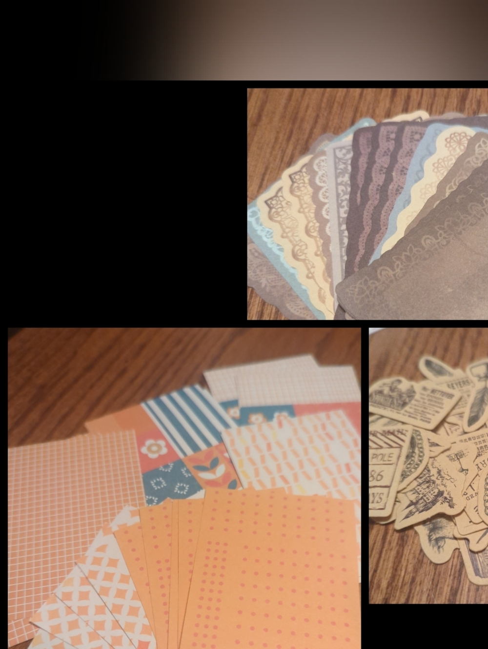 Scrapbook Die-Cut and Patterned Paper Lot - Peach, Tan, Brown, Blue